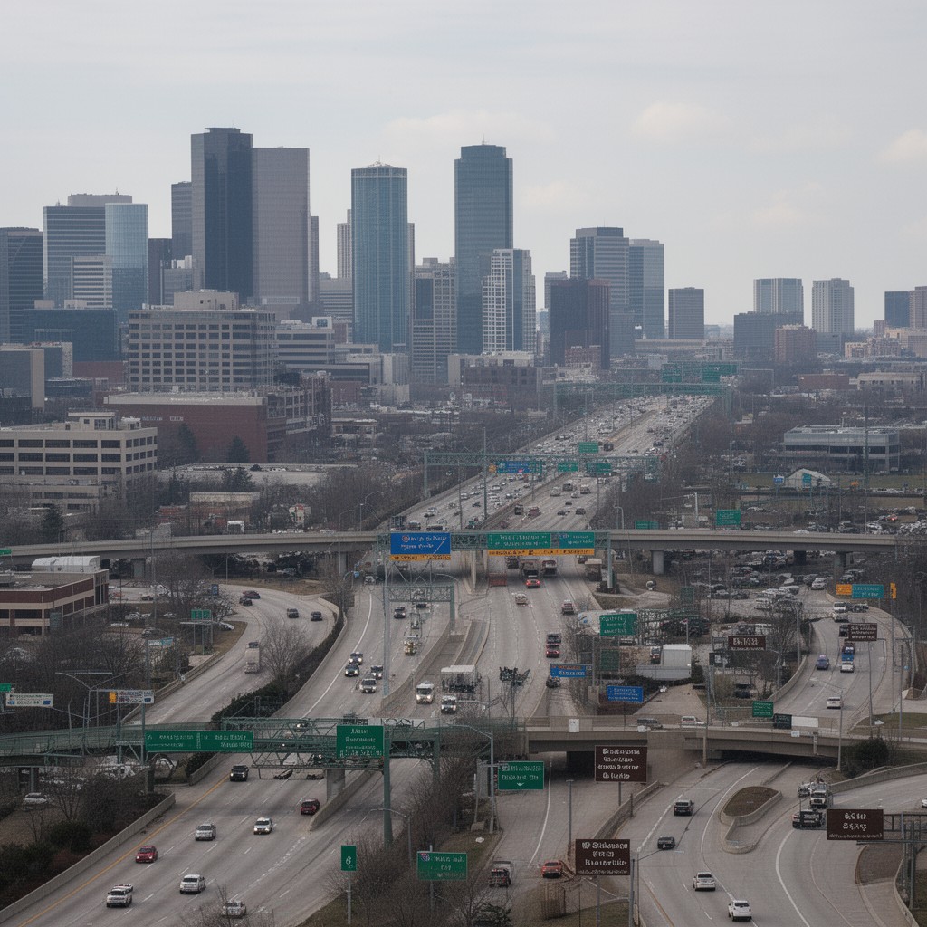 AI-generated illustration of East-West Tollway corridor