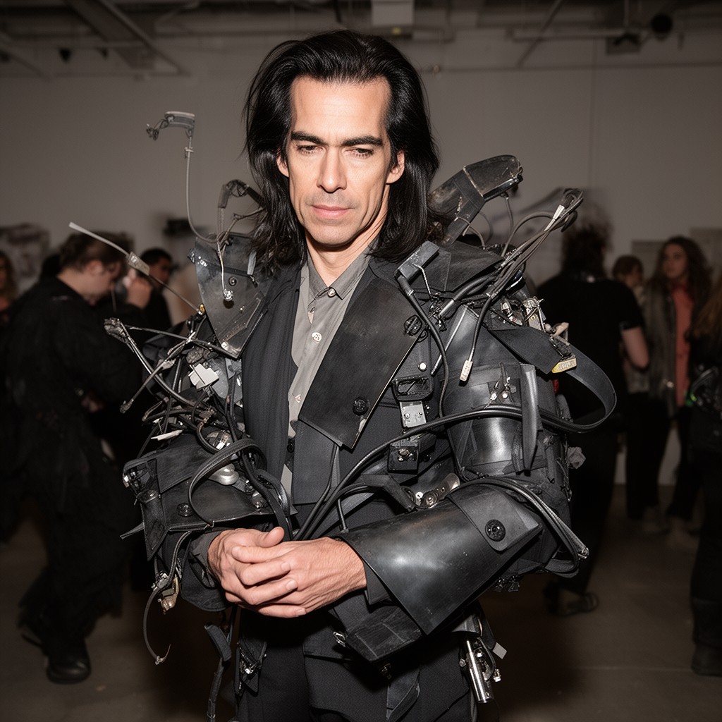 AI-generated illustration of Nick Cave (artist)