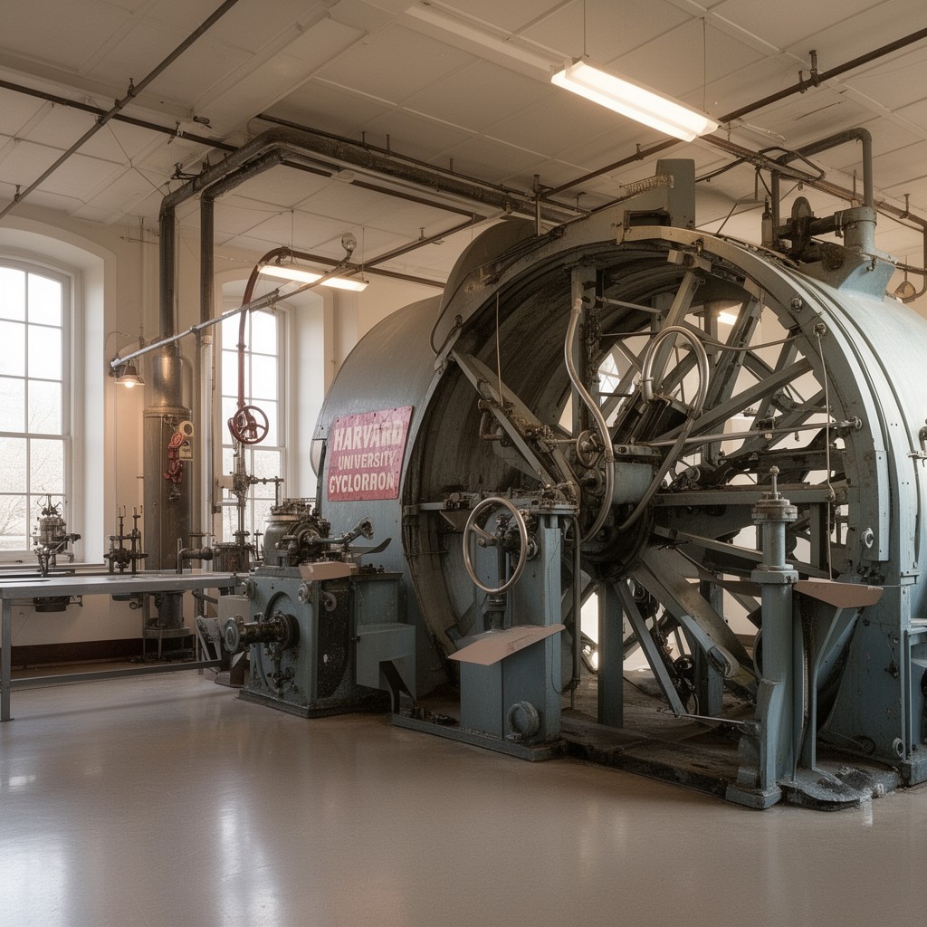 AI-generated illustration of Harvard University cyclotron laboratory