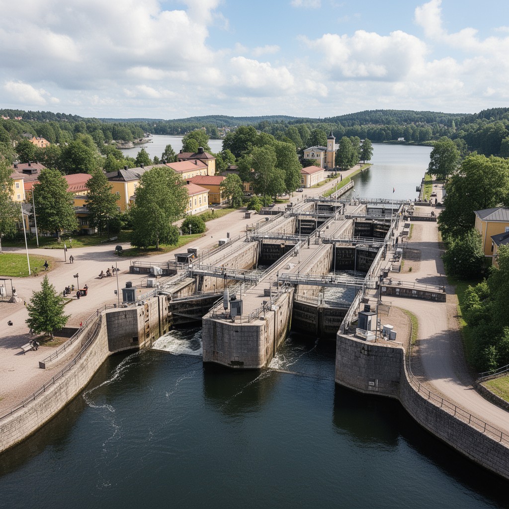 AI-generated illustration of Göta Canal and locks
