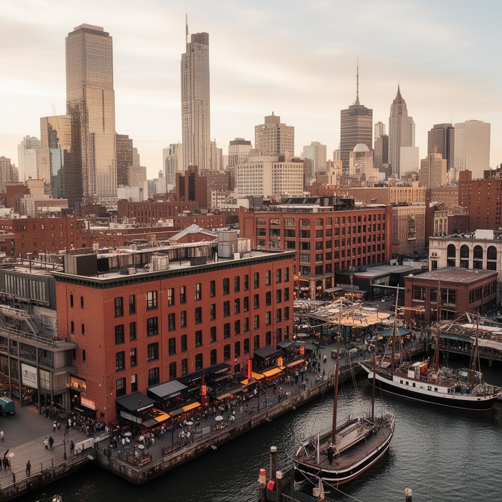 AI-generated illustration of South Street Seaport