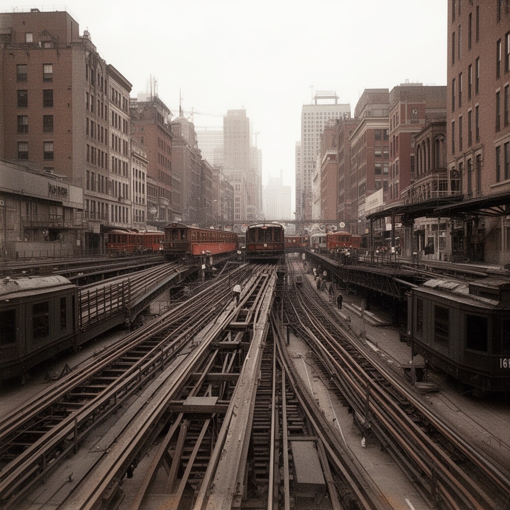 AI-generated illustration of Manhattan Railway elevated lines