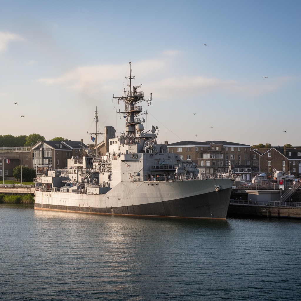 AI-generated illustration of HMS Excellent, Whale Island, Portsmouth