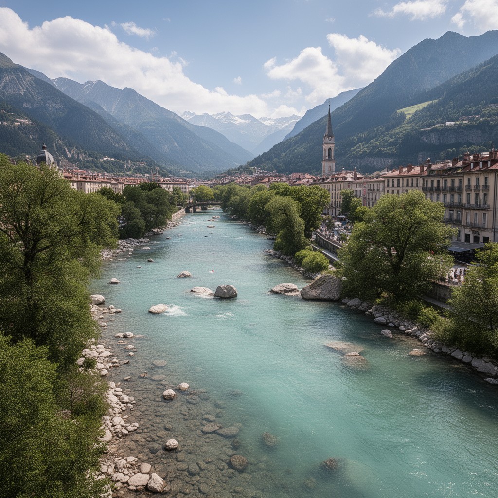 AI-generated illustration of Drac River at Grenoble