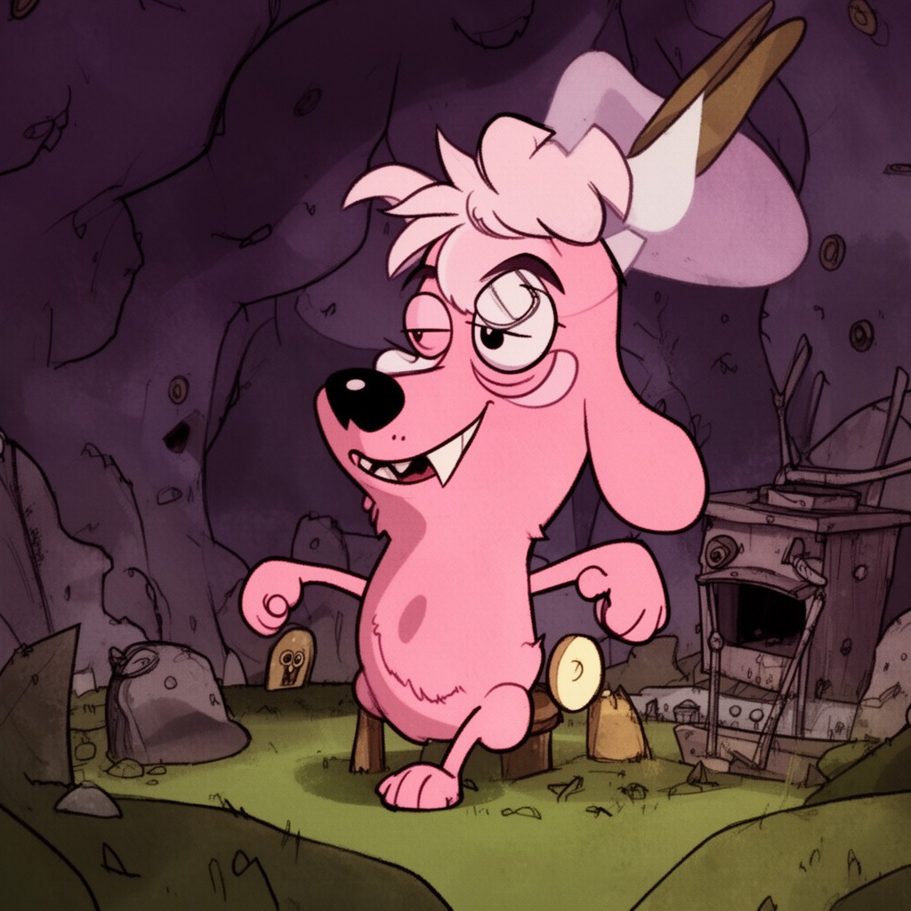 AI-generated illustration of Courage the Cowardly Dog