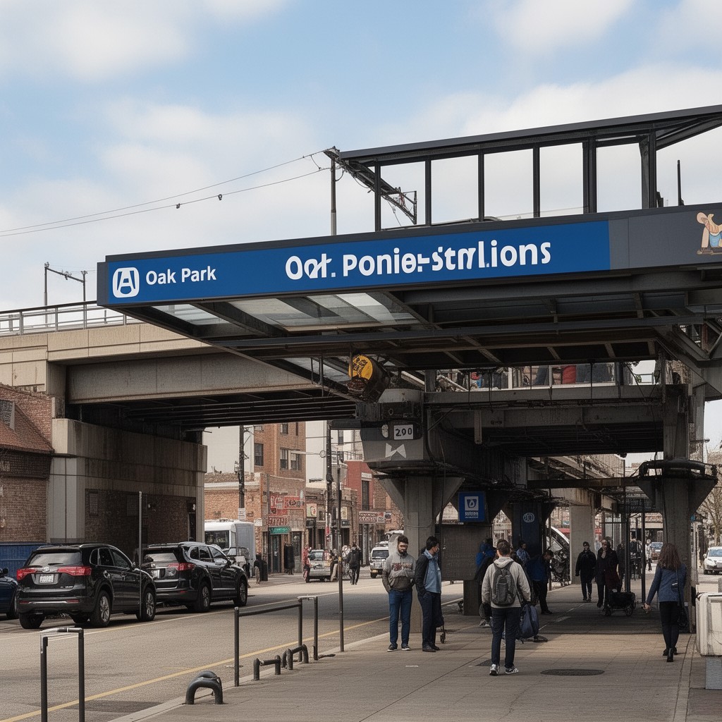 AI-generated illustration of Oak Park station (Blue Line)