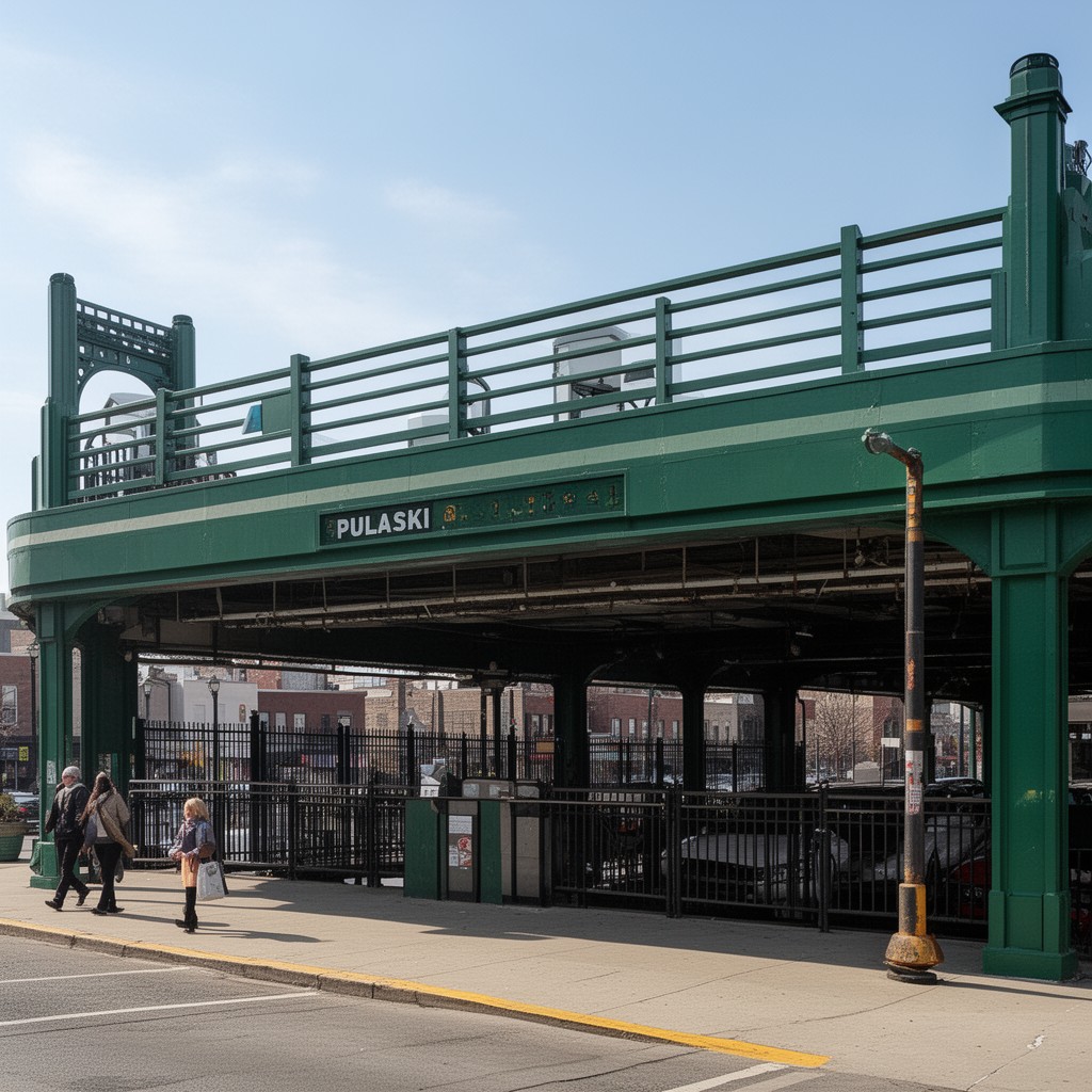 AI-generated illustration of Pulaski station (Green Line)