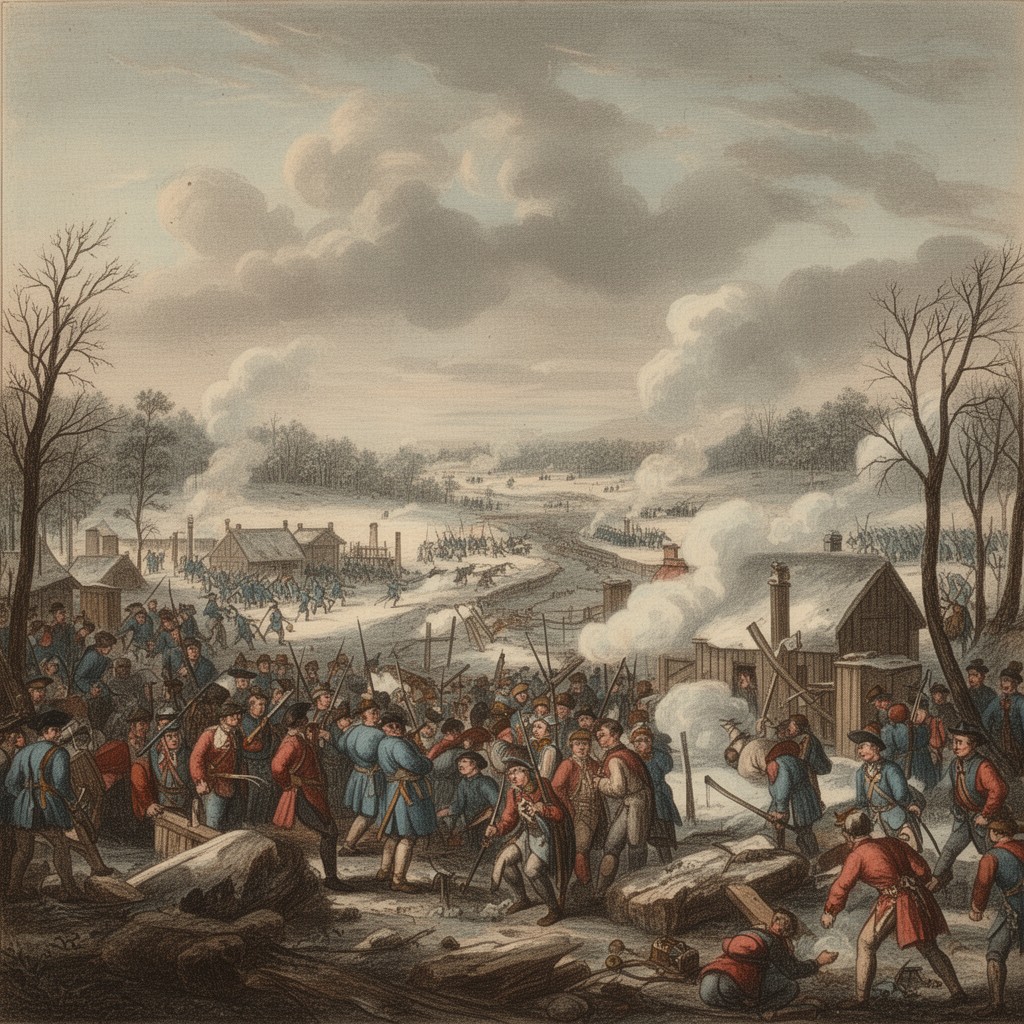 AI-generated illustration of Battle of Grand Pré (1747)