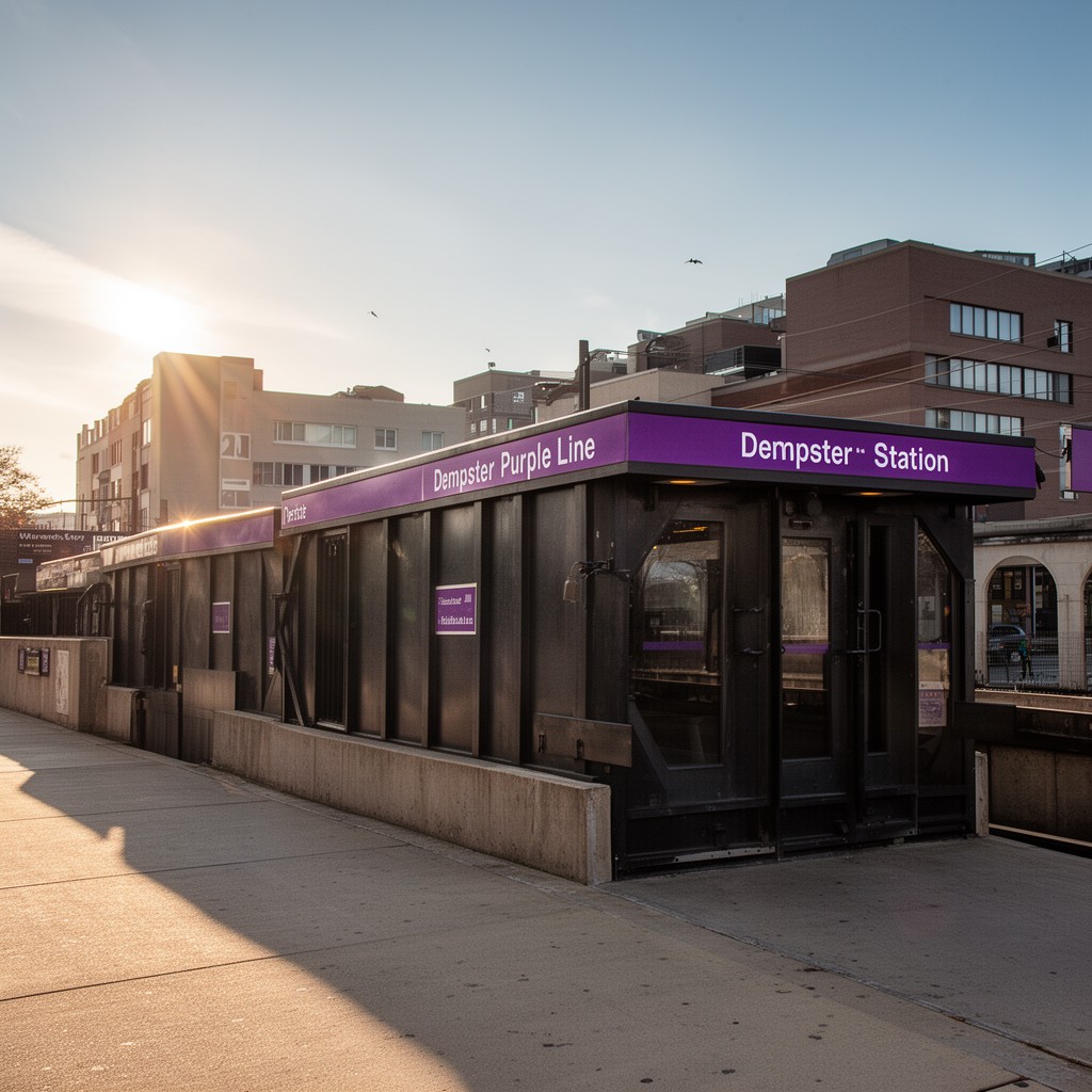 AI-generated illustration of Dempster station (Purple Line)