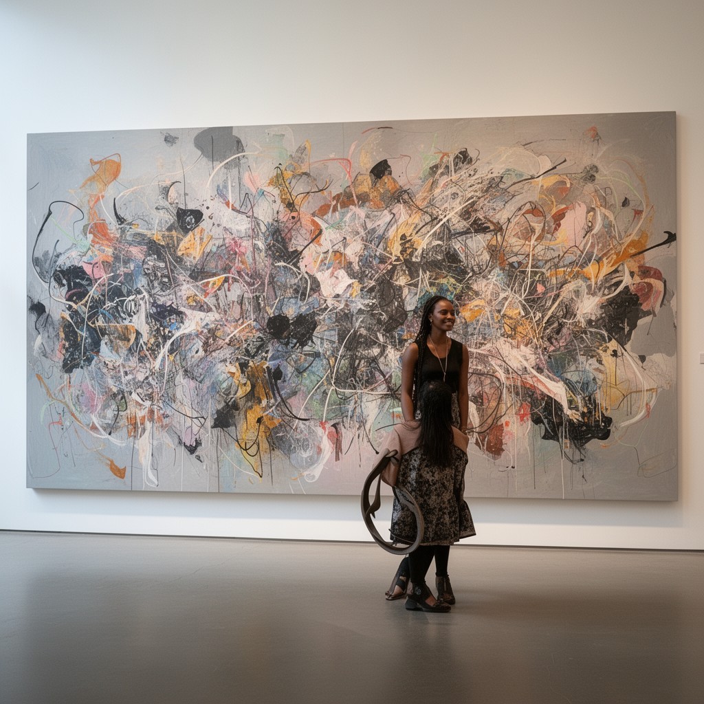 AI-generated illustration of Julie Mehretu