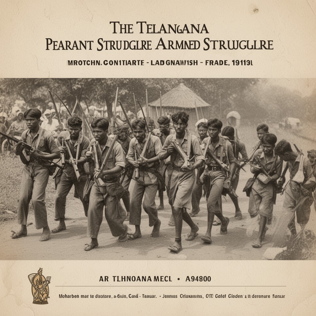 AI-generated illustration of Telangana peasant armed struggle (late 1940s)