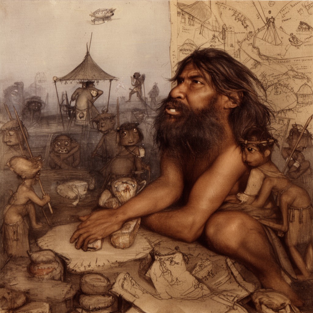 AI-generated illustration of Primitive Man as Philosopher