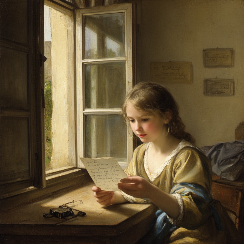 AI-generated illustration of Girl Reading a Letter at an Open Window