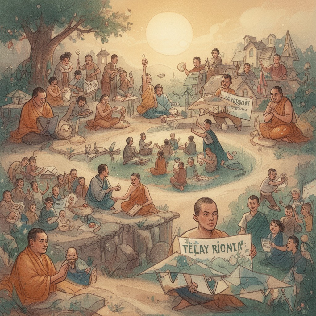 AI-generated illustration of socially engaged Buddhism