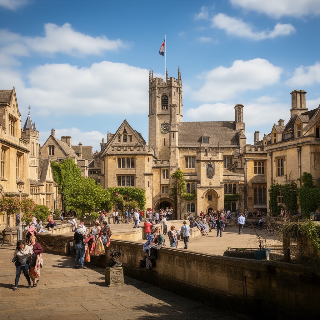 AI-generated illustration of Oxford colleges