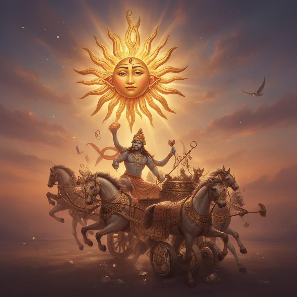 AI-generated illustration of Surya (sun) in Hinduism