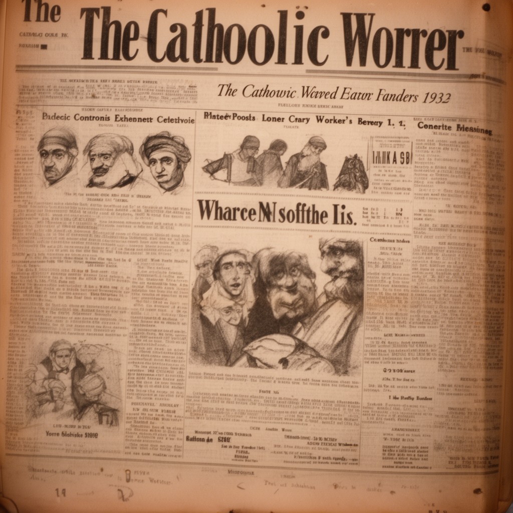 AI-generated illustration of Catholic Worker newspaper