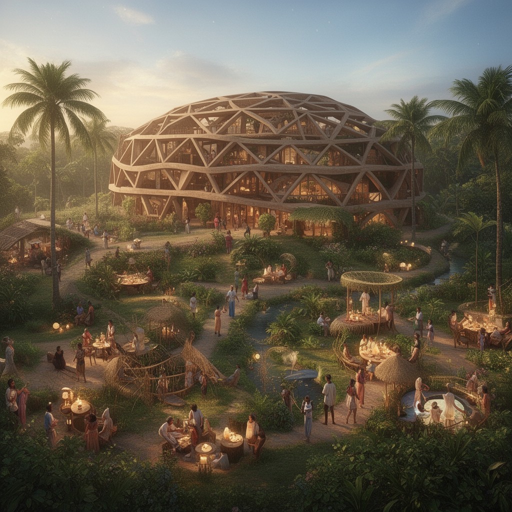 AI-generated illustration of Auroville community