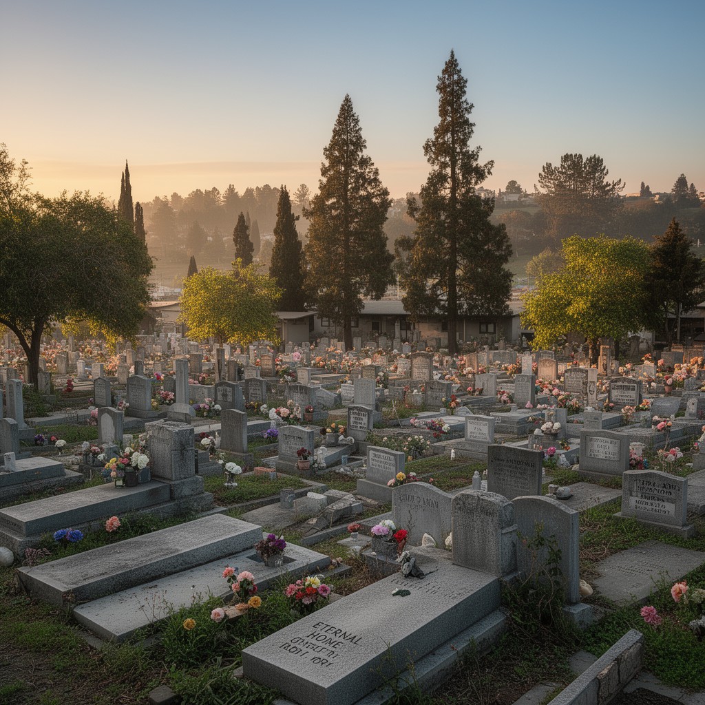 AI-generated illustration of Eternal Home Cemetery, Colma, California