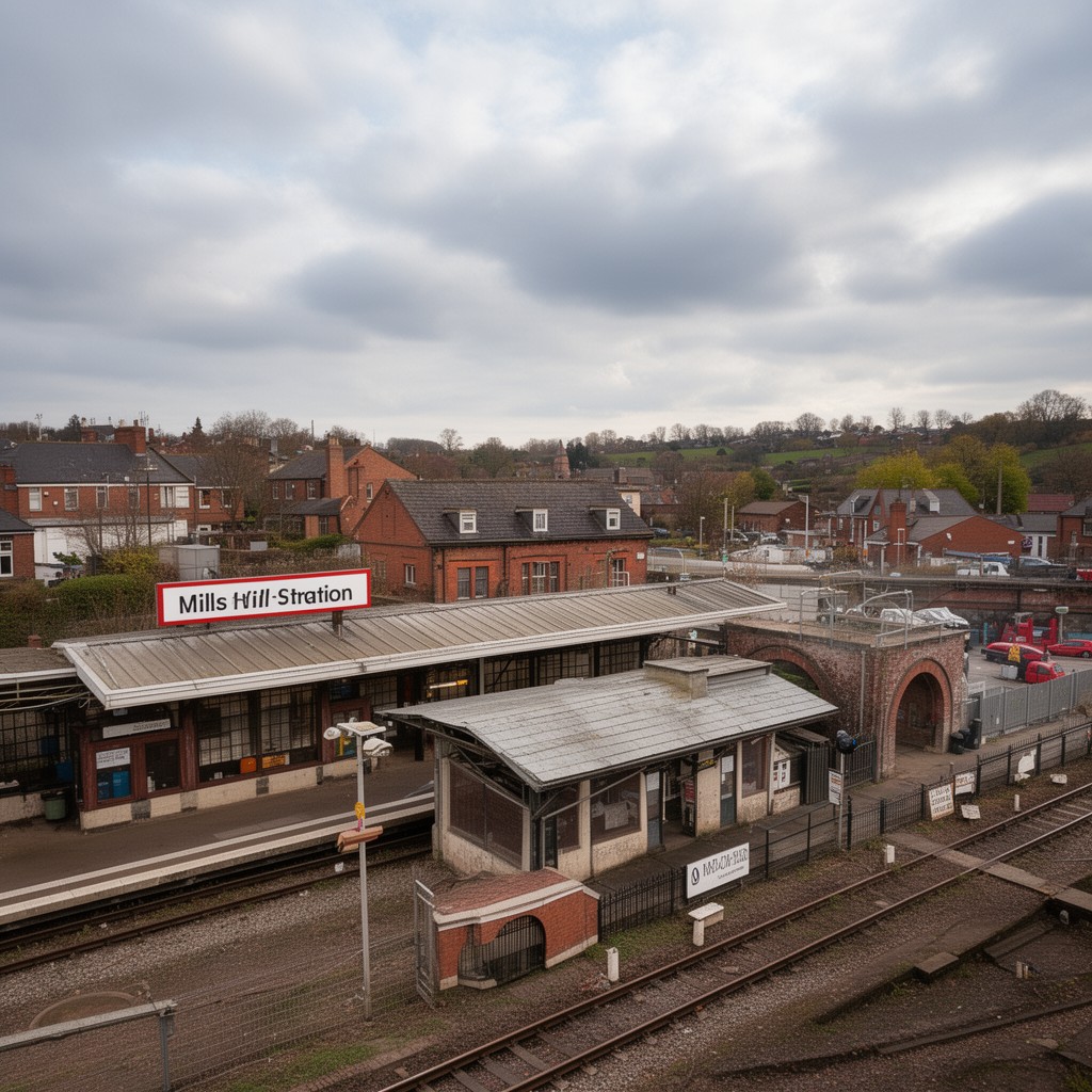 AI-generated illustration of Mills Hill railway station