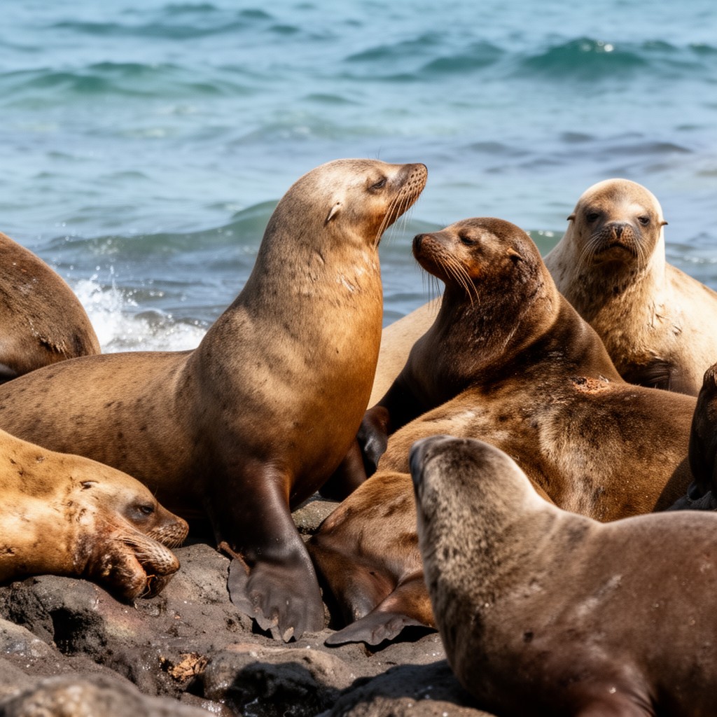 AI-generated illustration of Guadalupe fur seals