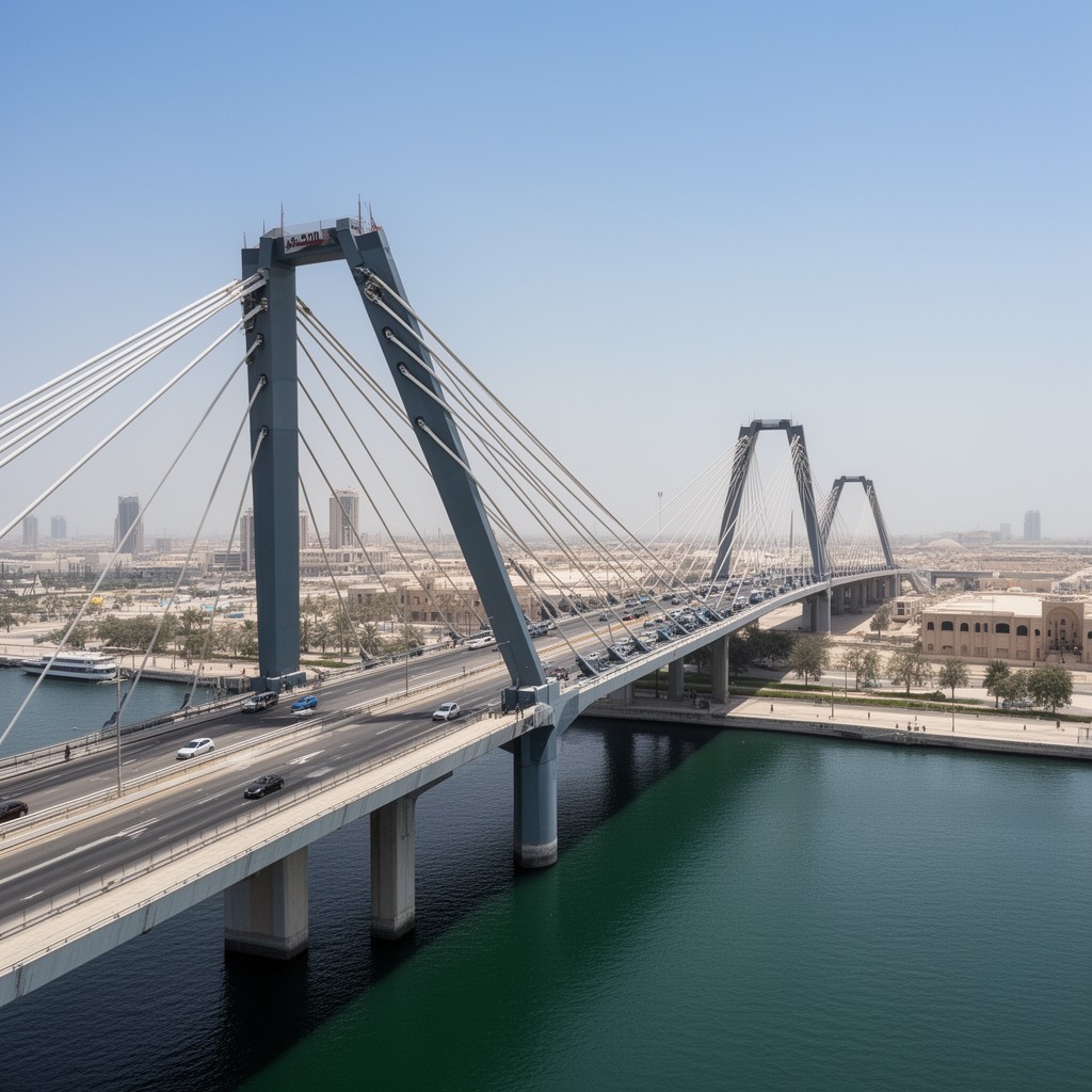 AI-generated illustration of Al Garhoud Bridge