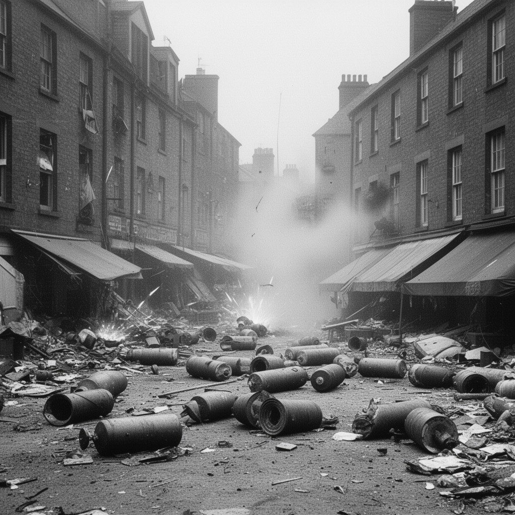 AI-generated illustration of Bloody Friday bombings in Belfast in 1972