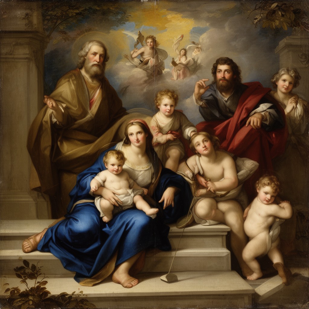 AI-generated illustration of The Holy Family on the Steps