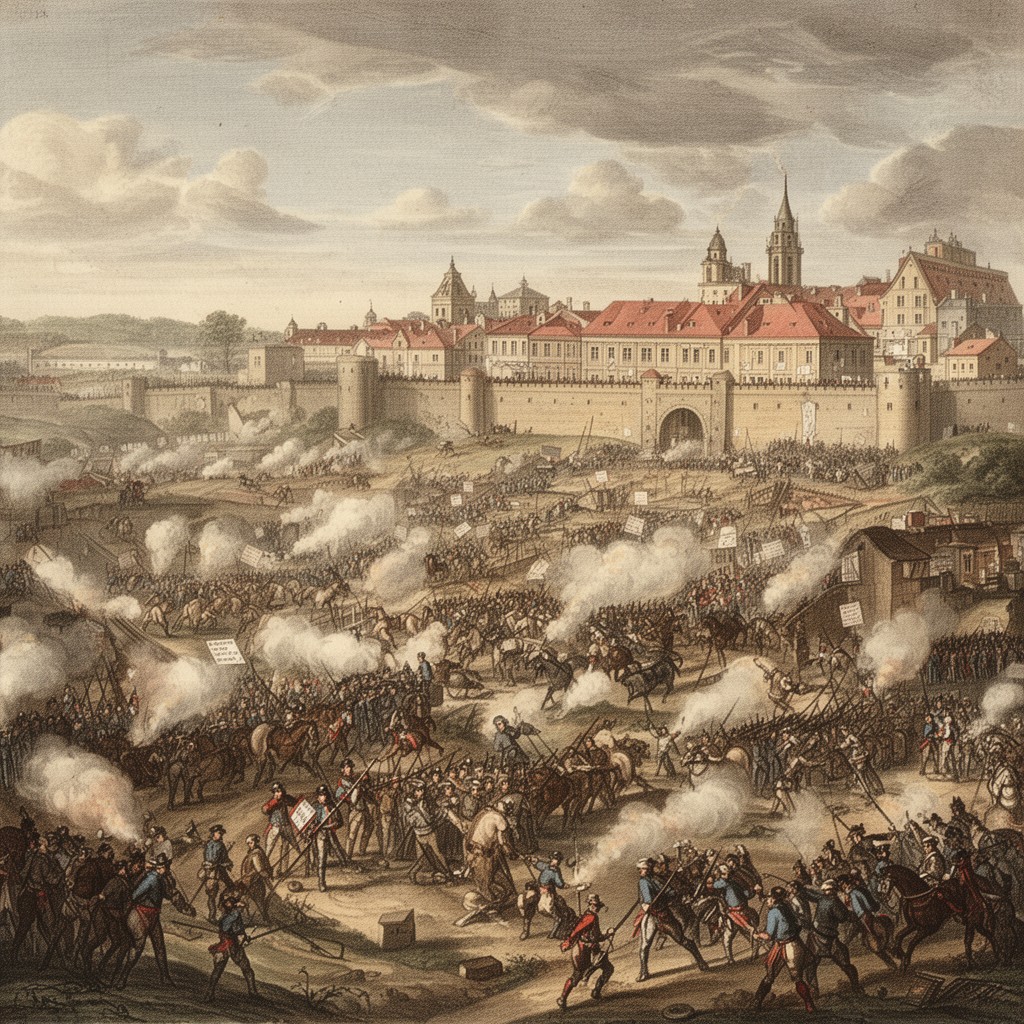 AI-generated illustration of Battle of Prague (1757)