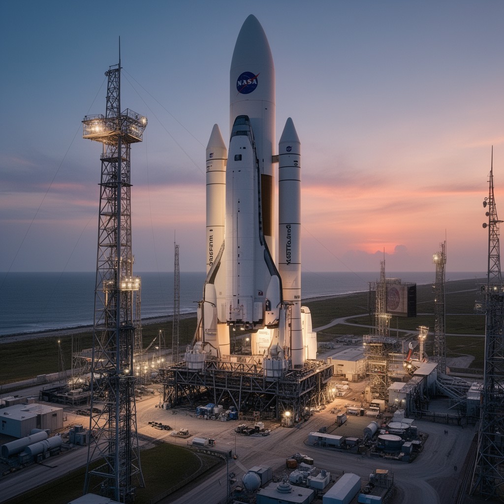AI-generated illustration of Space Launch System