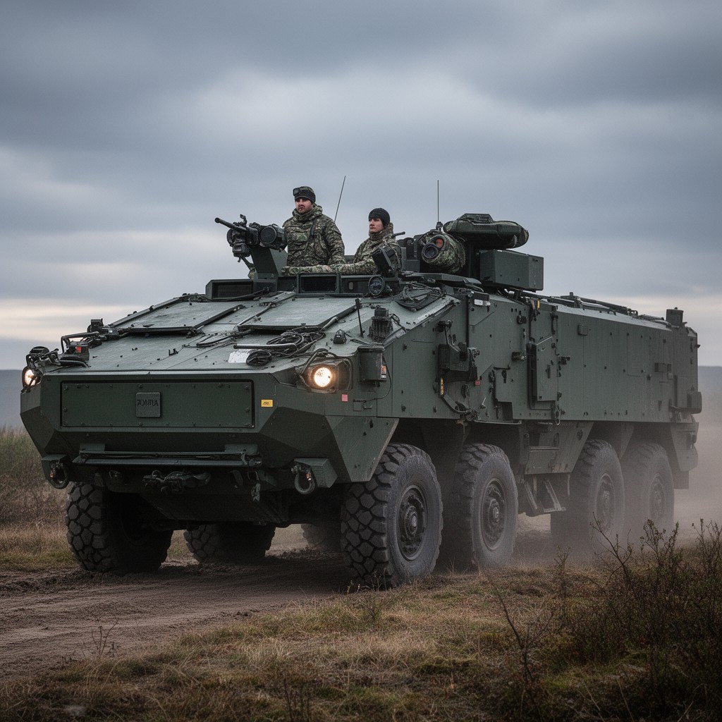 AI-generated illustration of Patria AMV armoured modular vehicle