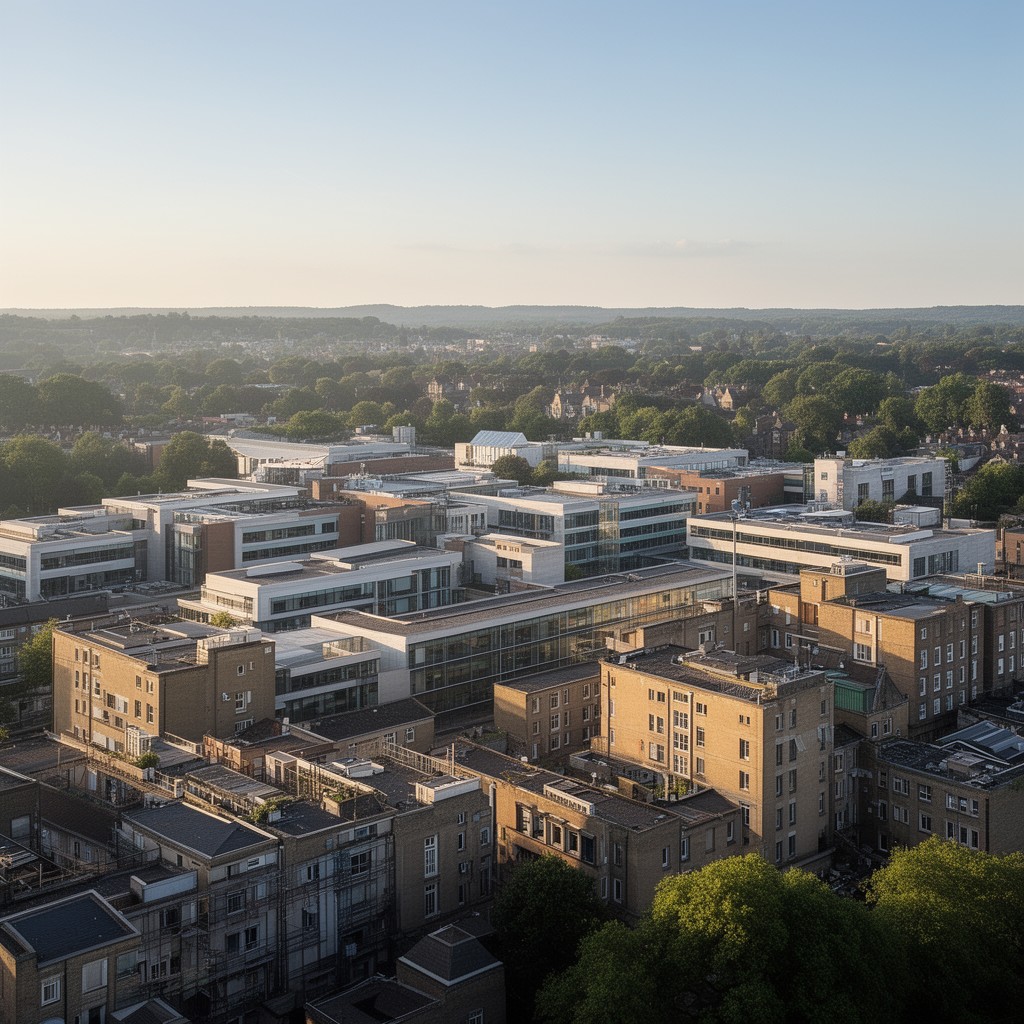 AI-generated illustration of Cambridge Biomedical Campus