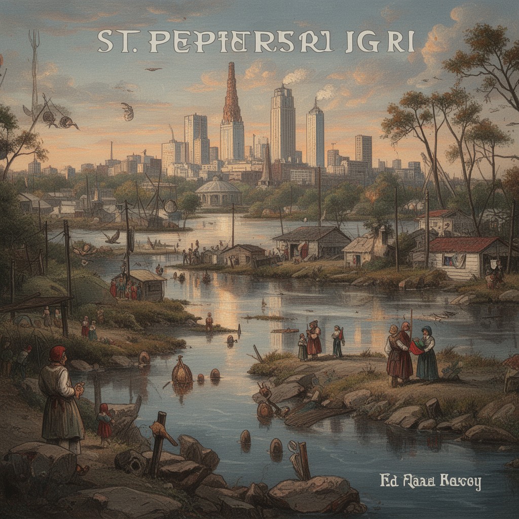 AI-generated illustration of St. Petersburg, Missouri (fictional town)