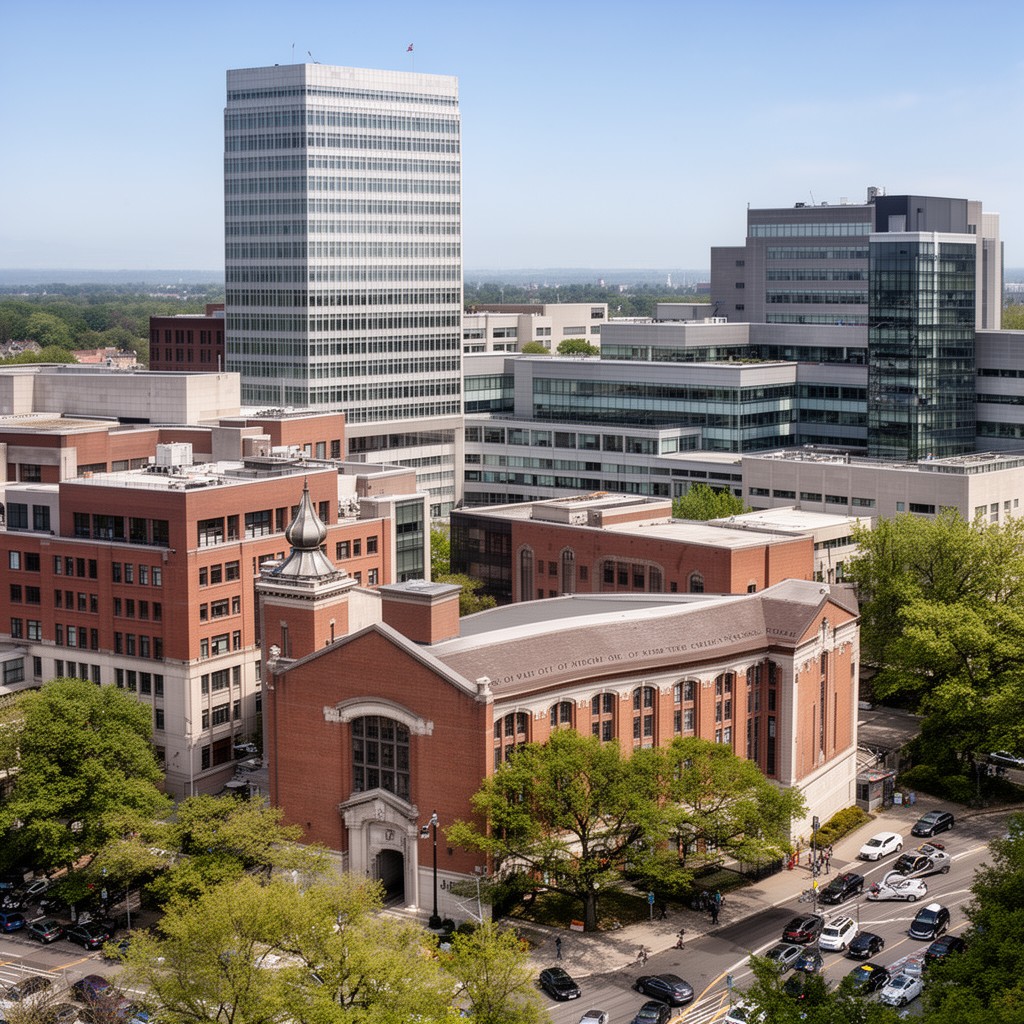 AI-generated illustration of Yale School of Medicine buildings