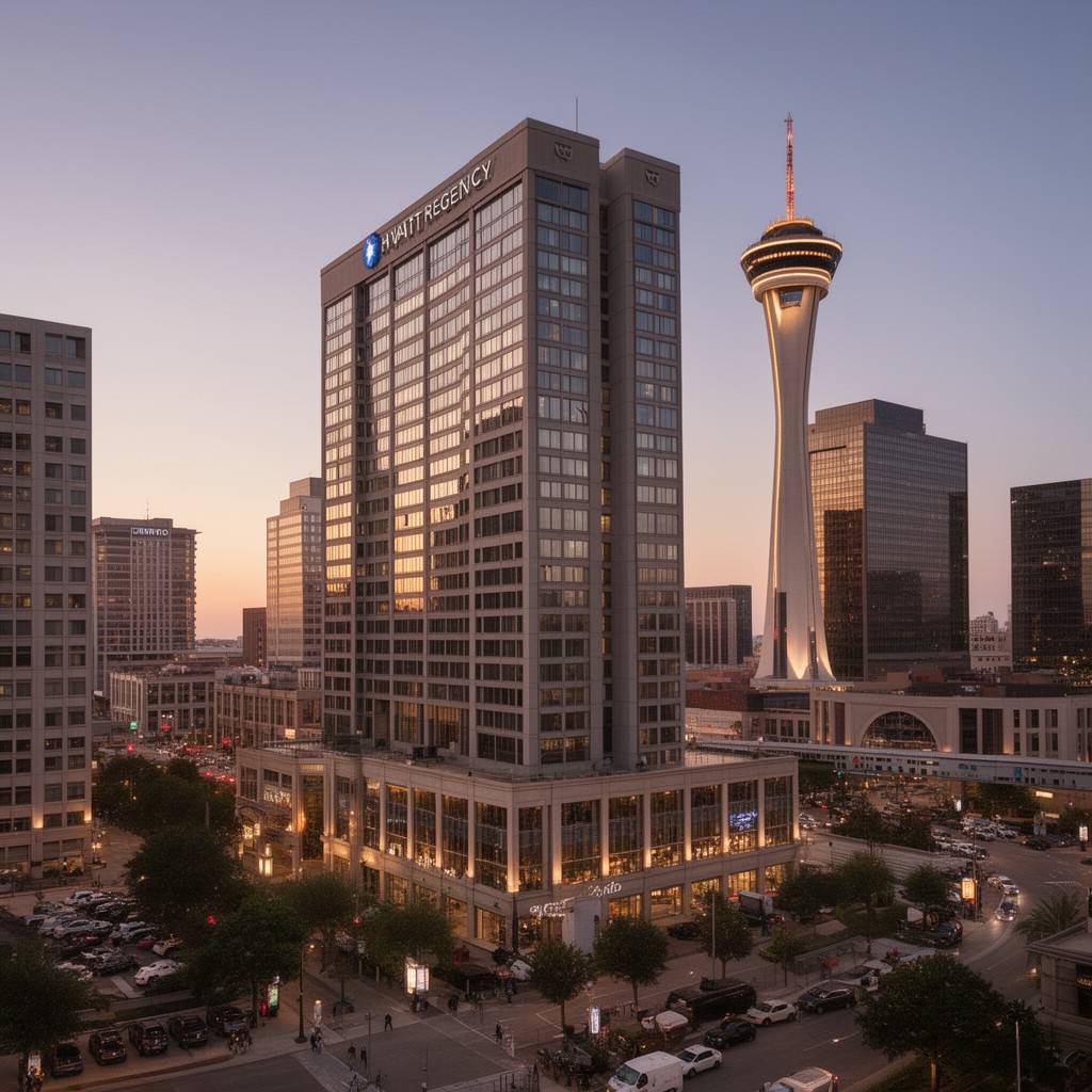 AI-generated illustration of Hyatt Regency Dallas hotel