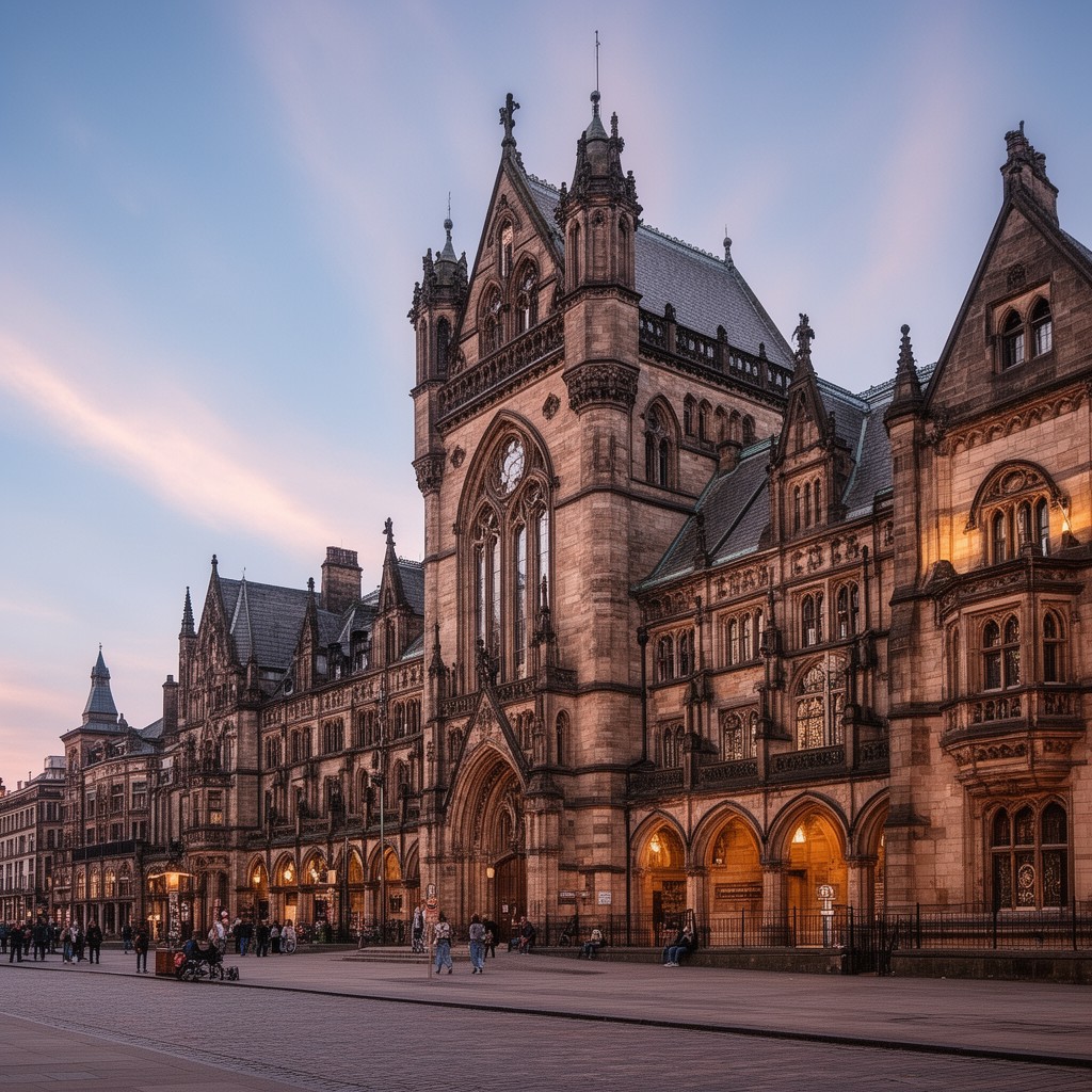 AI-generated illustration of Manchester Town Hall