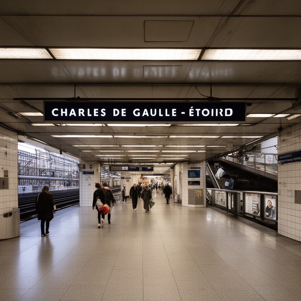 AI-generated illustration of Charles de Gaulle–Étoile metro station