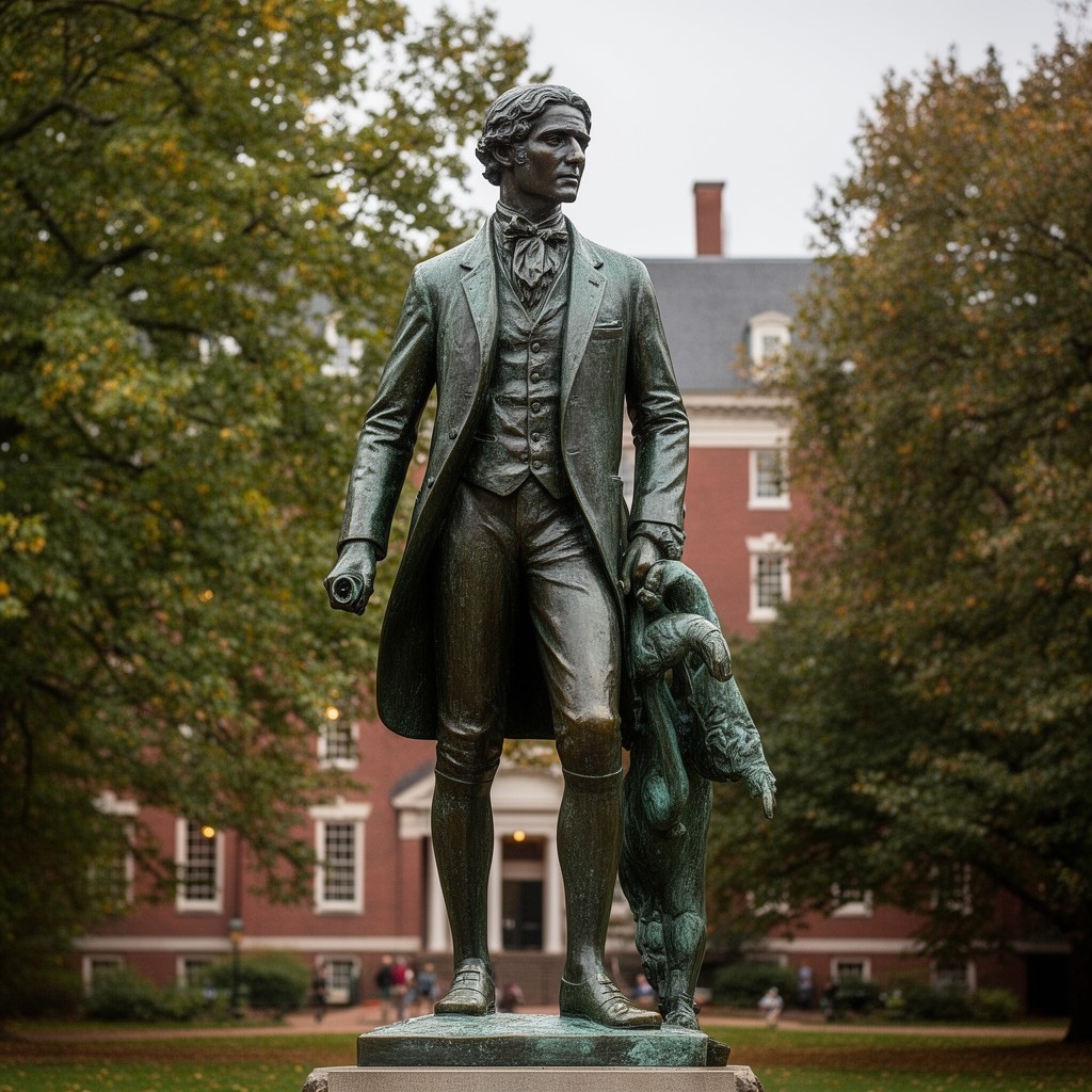 AI-generated illustration of John Harvard statue