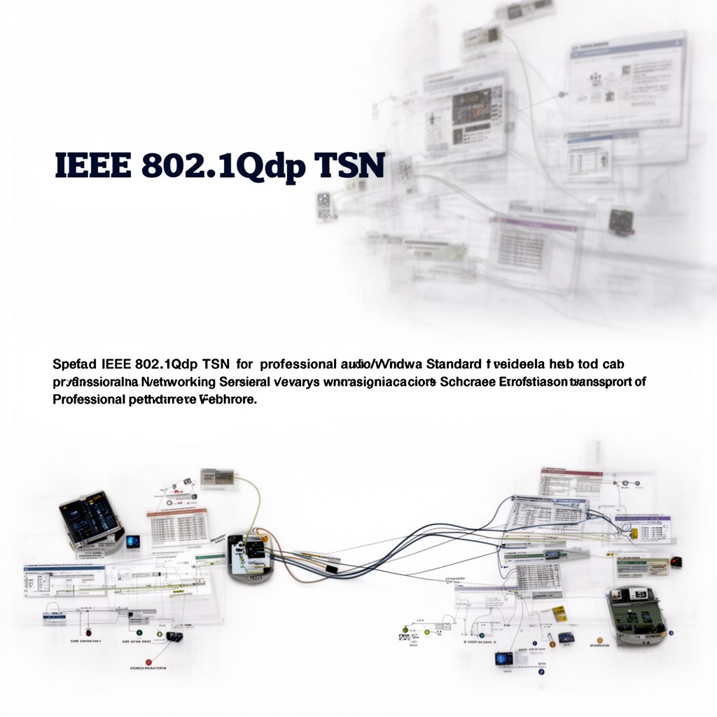 AI-generated illustration of IEEE 802.1Qdp TSN for professional audio/video standard