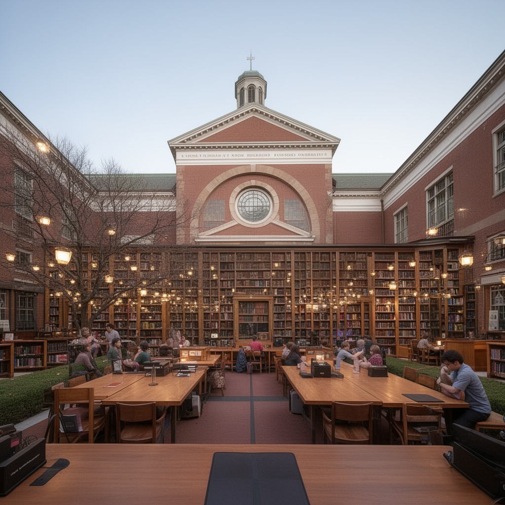 AI-generated illustration of Lamont Library