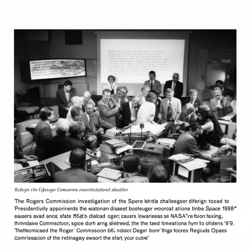 AI-generated illustration of Rogers Commission investigation of the Space Shuttle Challenger disaster