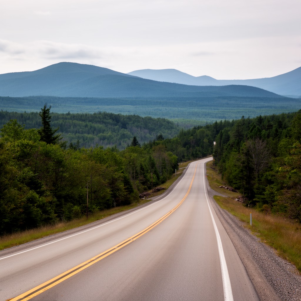 AI-generated illustration of U.S. Route 2 in Maine