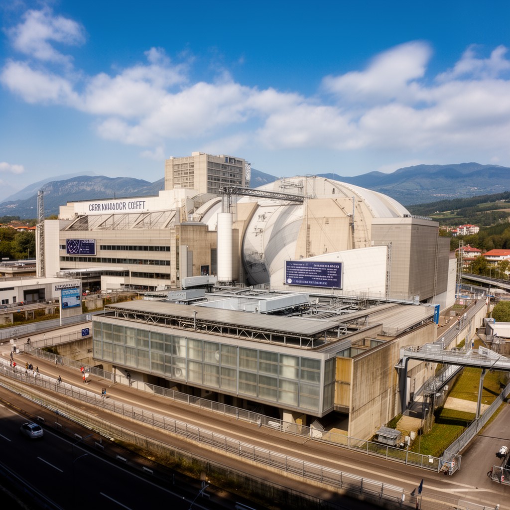 AI-generated illustration of CERN Large Hadron Collider surface facilities
