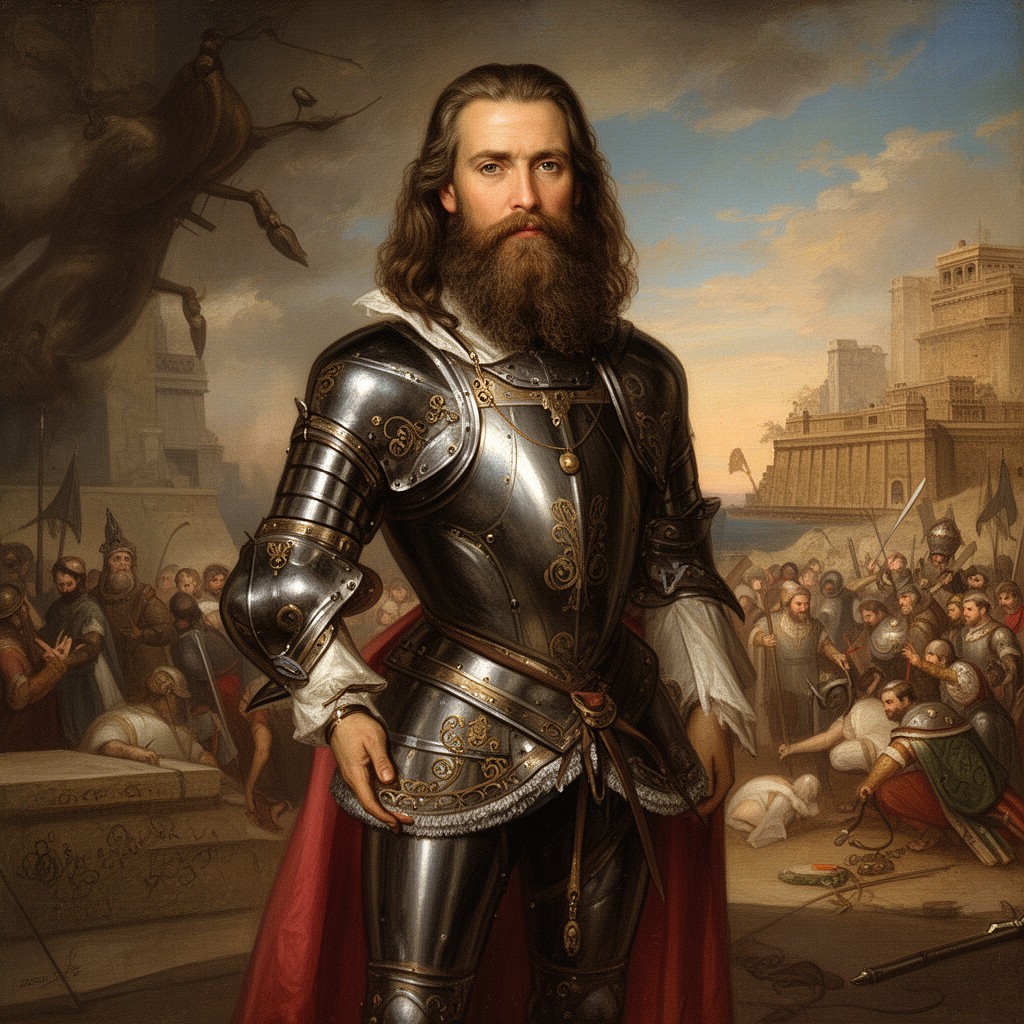 AI-generated illustration of Hernán Cortés