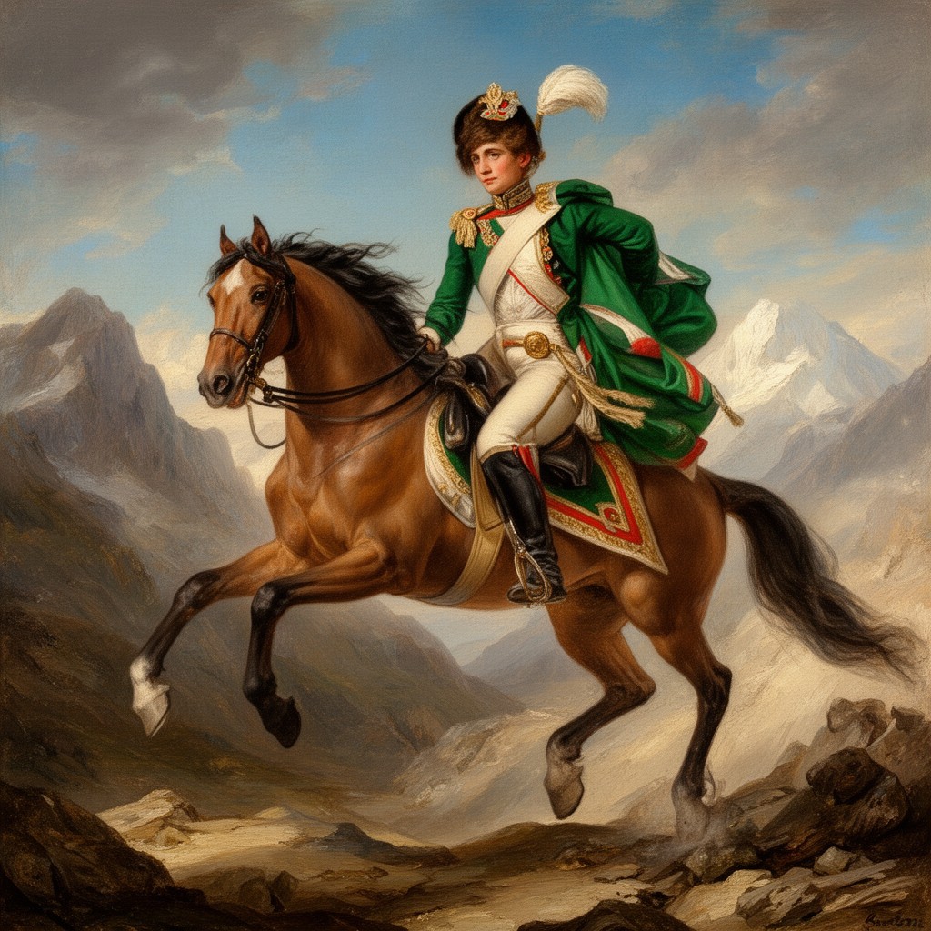 AI-generated illustration of Napoleon Crossing the Alps