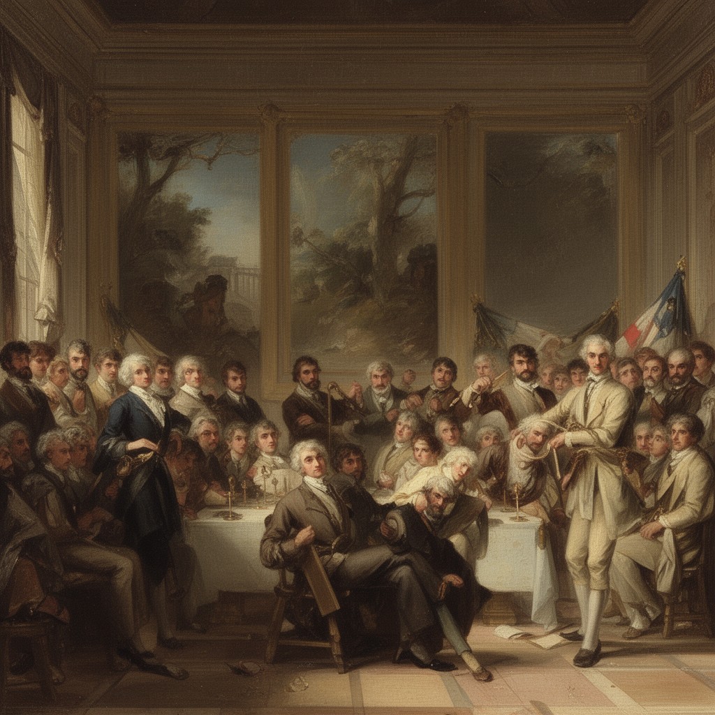 AI-generated illustration of The Tennis Court Oath (unfinished)