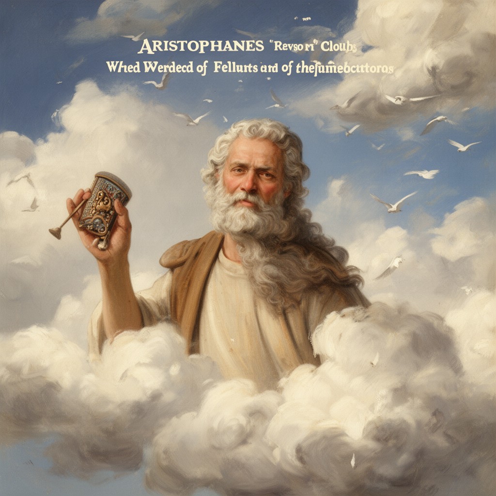 AI-generated illustration of Aristophanes' play Clouds