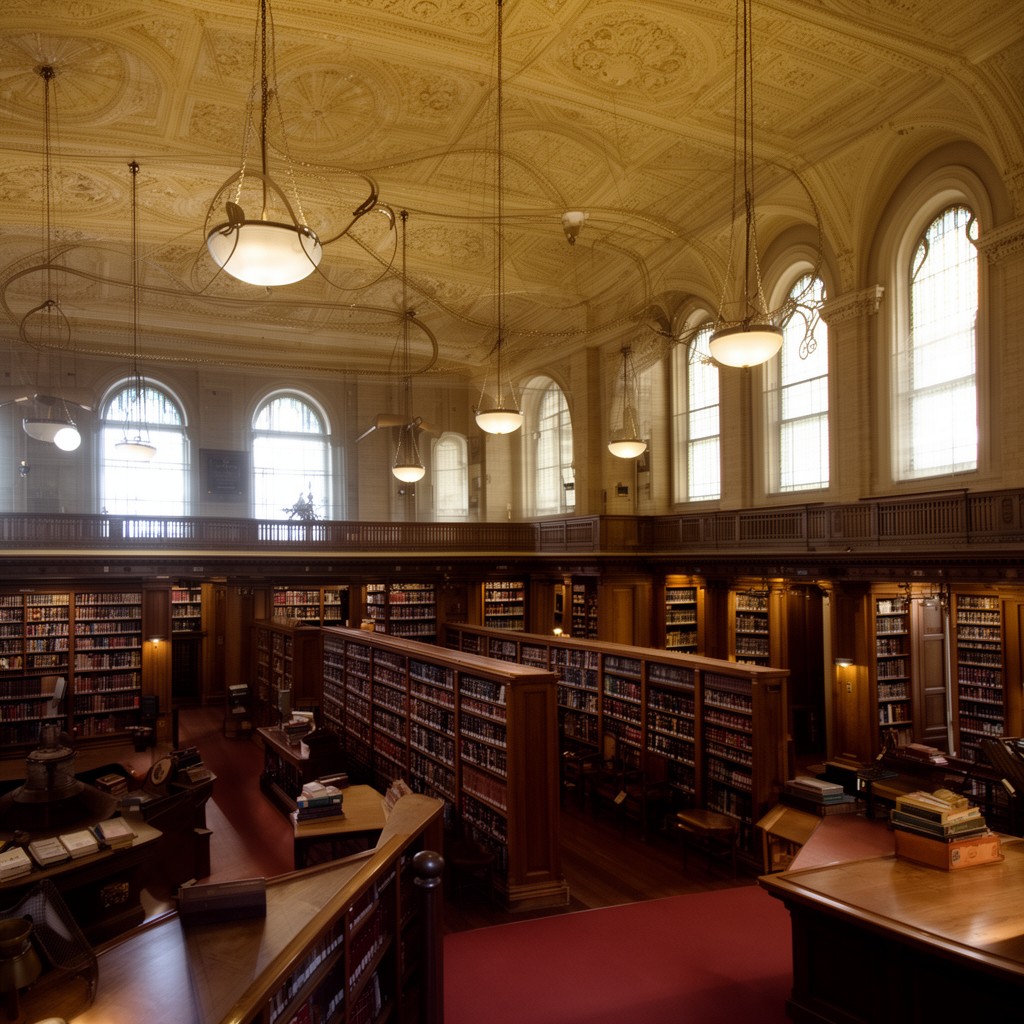AI-generated illustration of Harvard Law School Library
