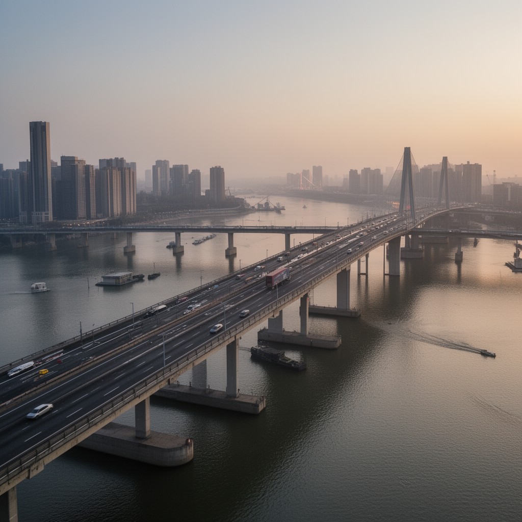 AI-generated illustration of Wuhan Yangtze River Bridge