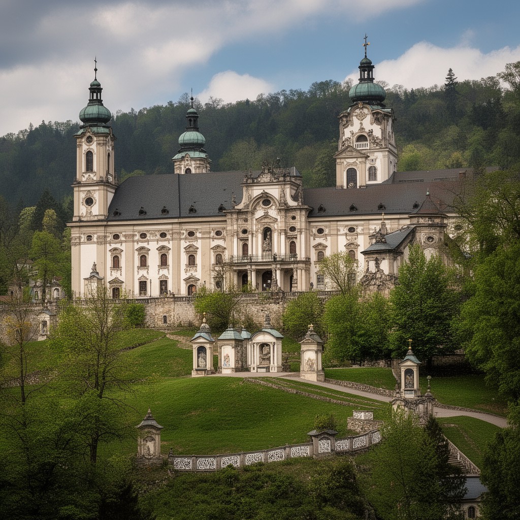 AI-generated illustration of Kalwaria Zebrzydowska: Mannerist Architectural and Park Landscape Complex and Pilgrimage Park
